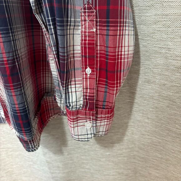 Timberland Mens Red Navy White Long Sleeve Button Plaid Shirt With Pocket Sz XXL - Picture 5 of 14